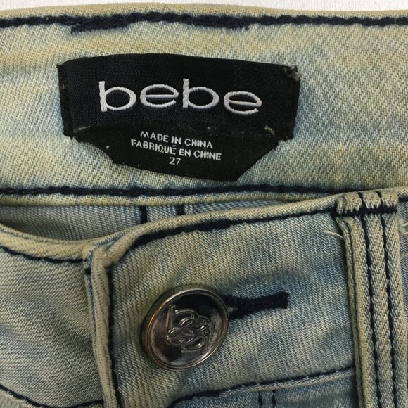 BEBE Florent Wash Distressed Logo Hardware 5 Pocket Skinny Jeans - Picture 2 of 16